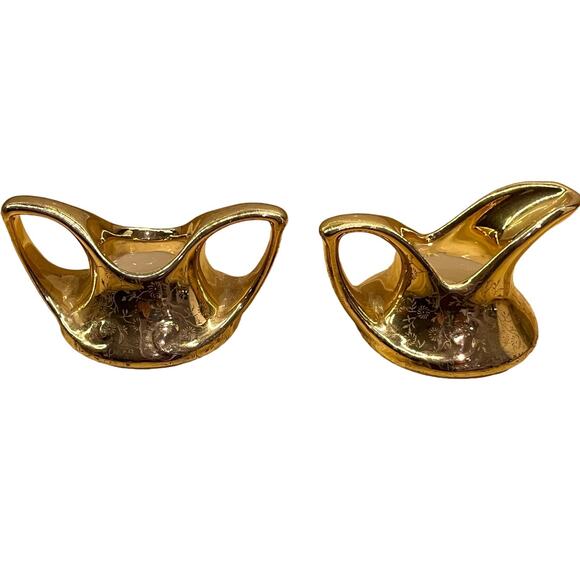 Pearl China Co Creamer Sugar Bowl 22KT Gold Trim Hand Decorated Set - Picture 1 of 11